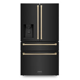 ZLINE 36 In. Autograph Refrigerator with Water and Ice Dispenser in Black with Champagne Bronze Handles, RFMZ-W-36-BS-CB