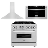 ZLINE Appliance Package - 36 in. Gas Range, Range Hood and Microwave Drawer, 3KP-RGRH36-MW