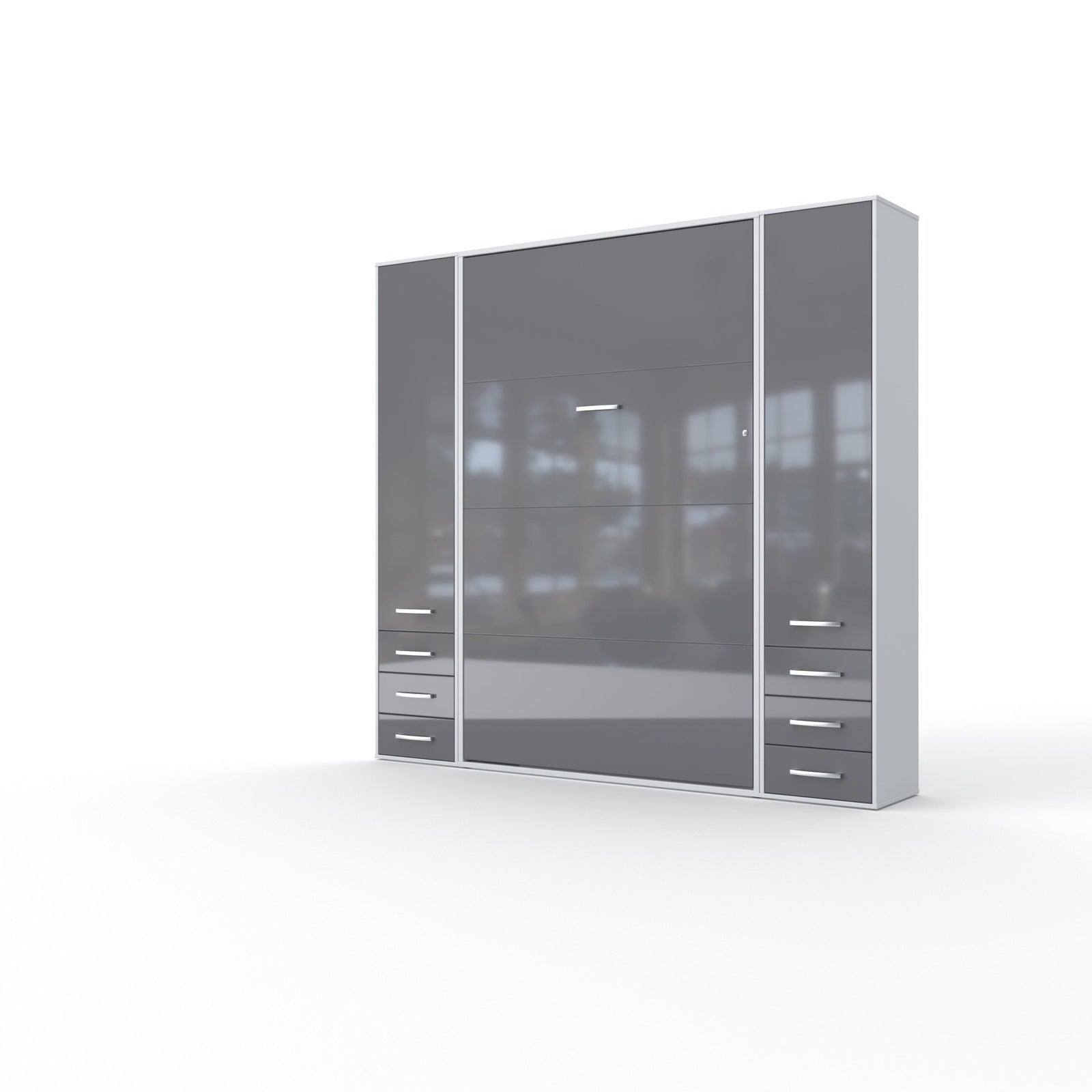 Maxima House Invento Vertical Wall Bed, European Full XL Size with 2 cabinets - IN140V-07W