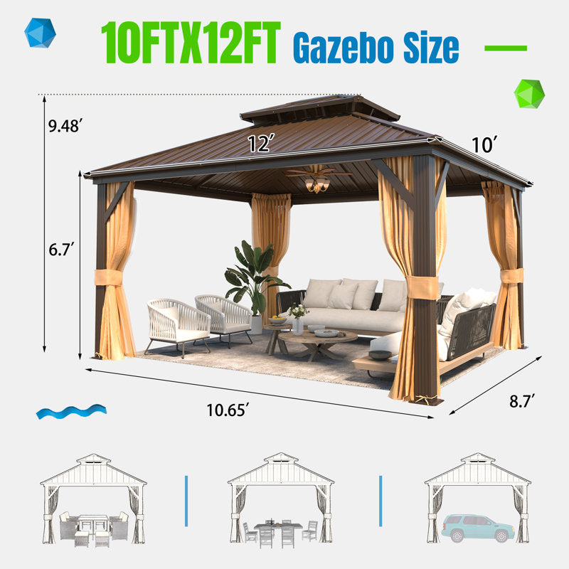 12 Ft. W x 10 Ft. D Aluminum Patio Gazebo