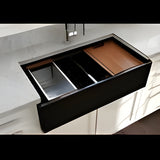 Bocchi 34" Undermount Double Bowl Composite Workstation Kitchen Sink with Covers in Matte Black - 1618-504-0126HP