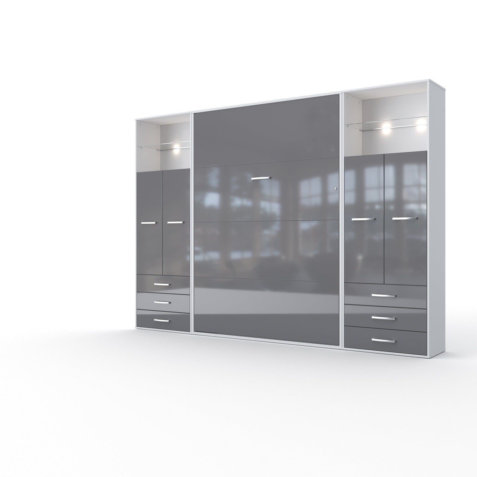 Maxima House Invento Vertical Wall Bed, European Full Size with 2 cabinets - IN120V-10W
