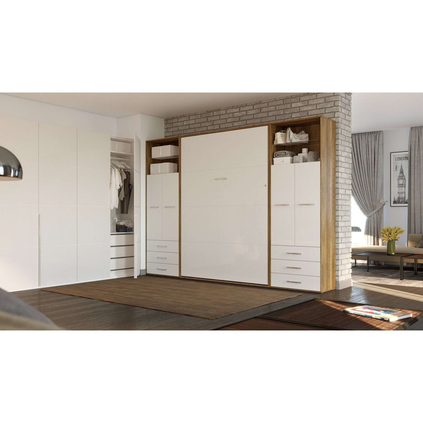 Maxima House Invento Vertical Wall Bed, European Twin Size with 2 cabinets - IN90V-10W