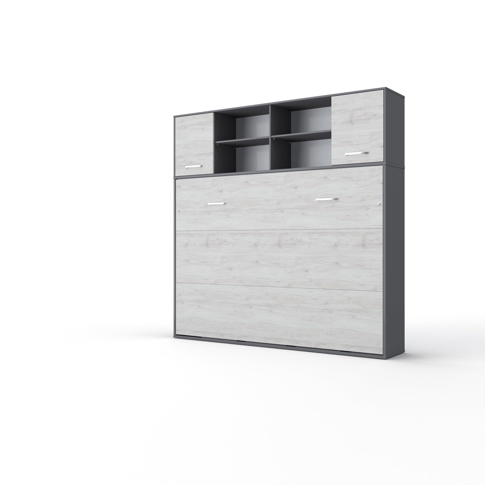 Maxima House Invento Horizontal Wall Bed, European Twin Size with a cabinet on top - IN90H-12W