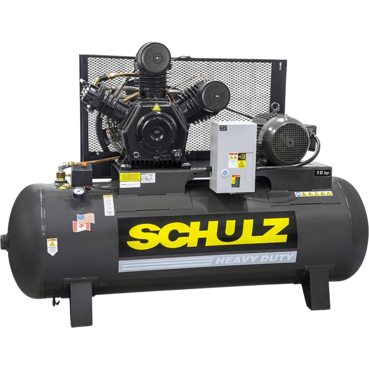 Schulz V-Series Air Compressor 15 HP 120 gal. 2-Stage 208-230V 3-Phase Horizontal New -15120HW60X-3