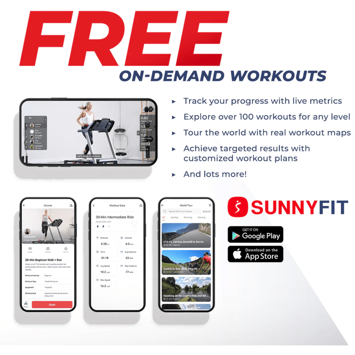 Sunny Health & Fitness Premium Folding Auto-Incline Smart Treadmill with Exclusive SunnyFit App Enhanced Bluetooth Connectivity