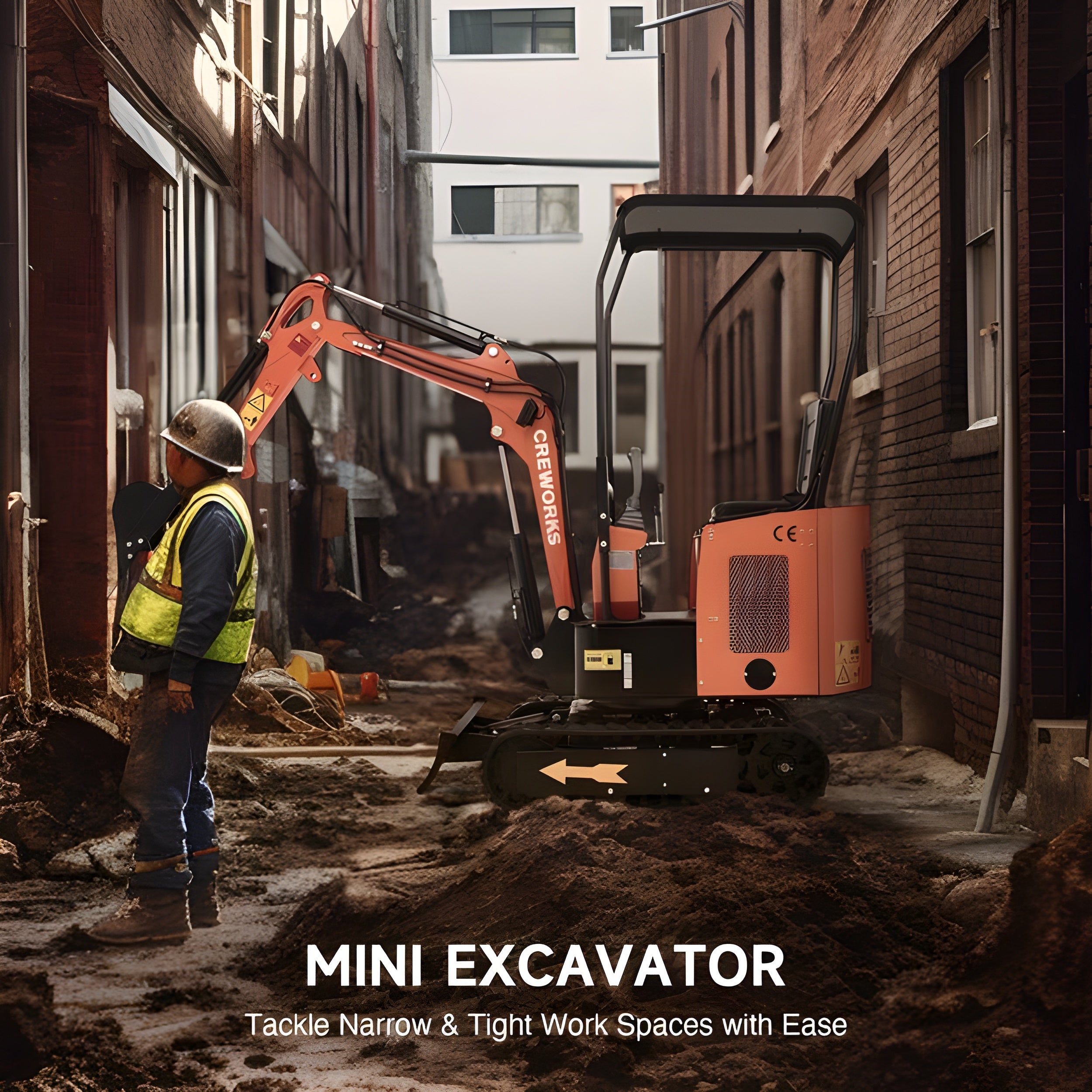 Creworks 13.8 Hp Kubota Engine 1.1 Ton Mini Excavator with All-Terrain Tracks