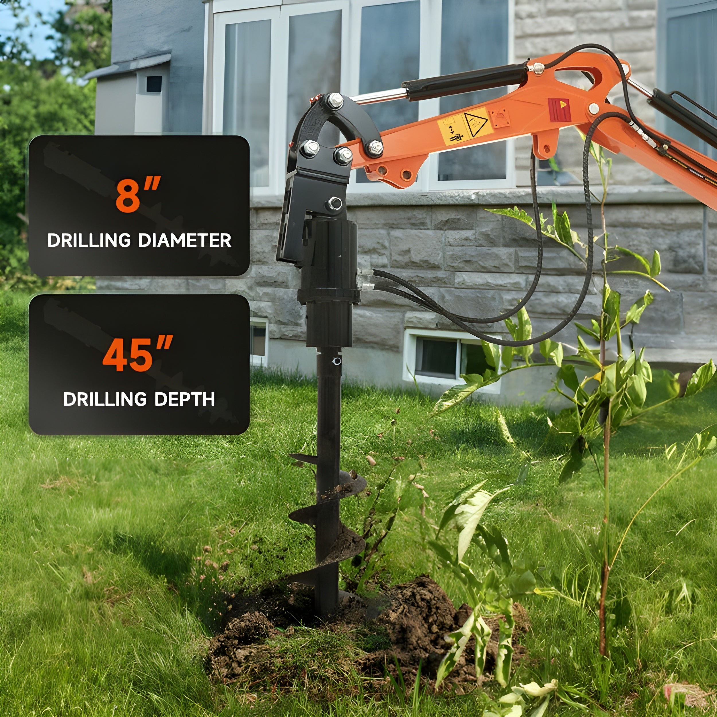 Creworks Hydraulic Auger Drill Attachment for Mini Excavator 8" Diameter 45" Depth