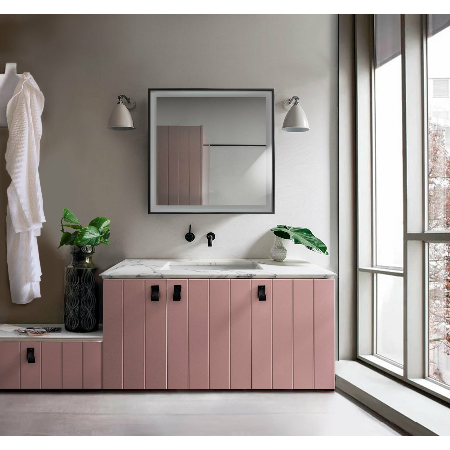 Krugg Soho 36" X 36" Black LED Bathroom Mirror SOHO3636B