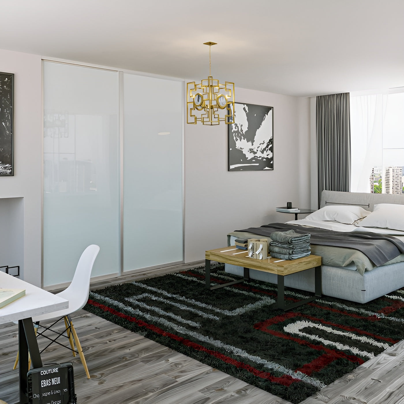 Doors22 108x80 Glass Sliding Closet Door Milky 3 panels - CLB108x80milky