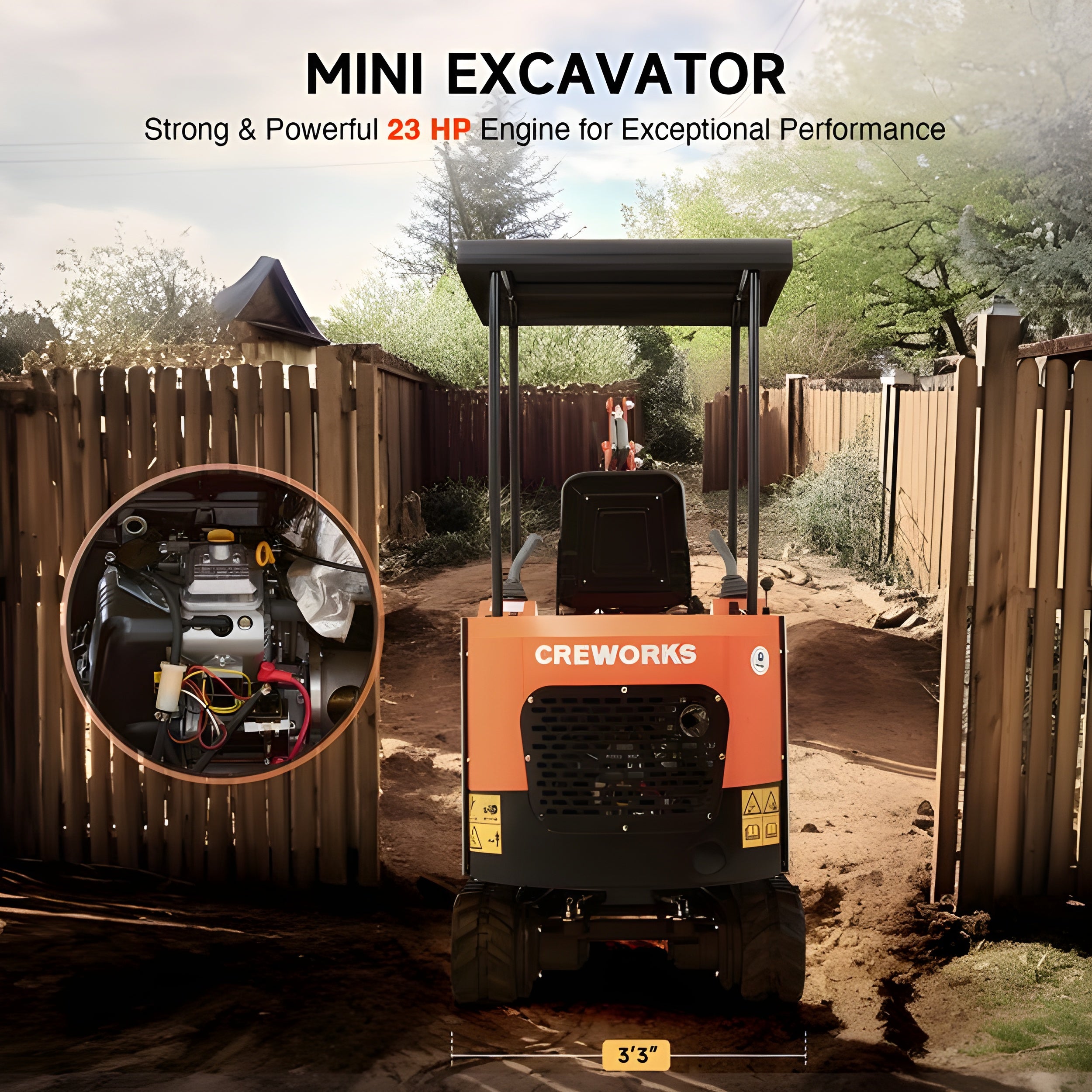 Creworks 23 Hp 1.3 Ton B&s Engine Mini Excavator with 3262lbf / 14.5kn Digging Force