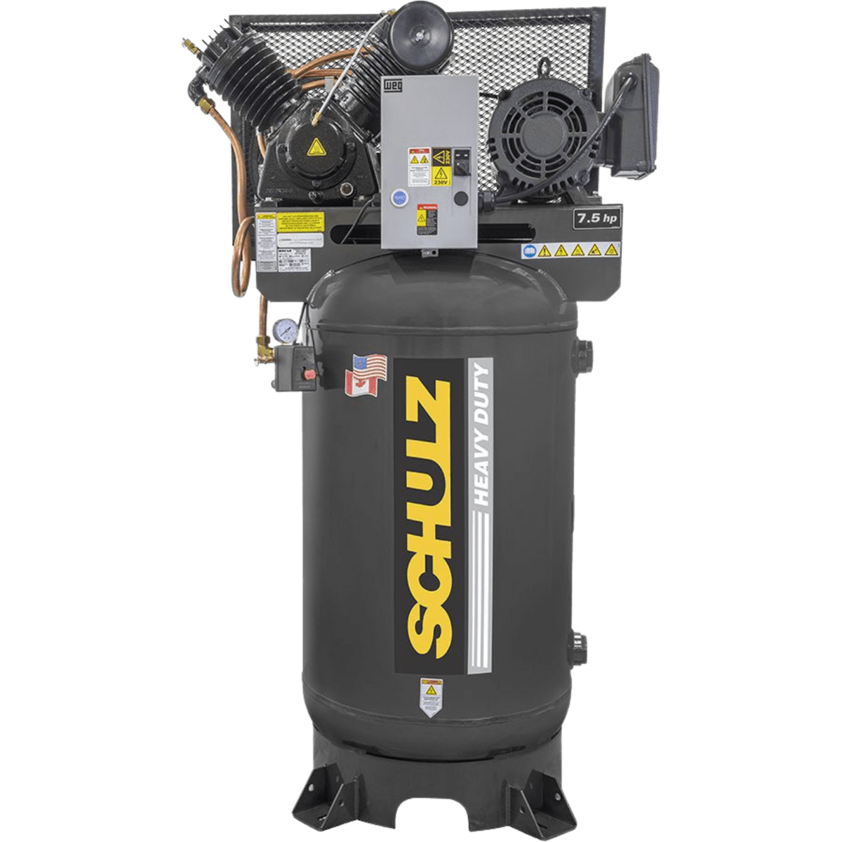 Schulz L-Series Air Compressor 7.5 HP 80 gal. 2-Stage 208-230V 3-Phase Vertical New - 7580VL30X-3