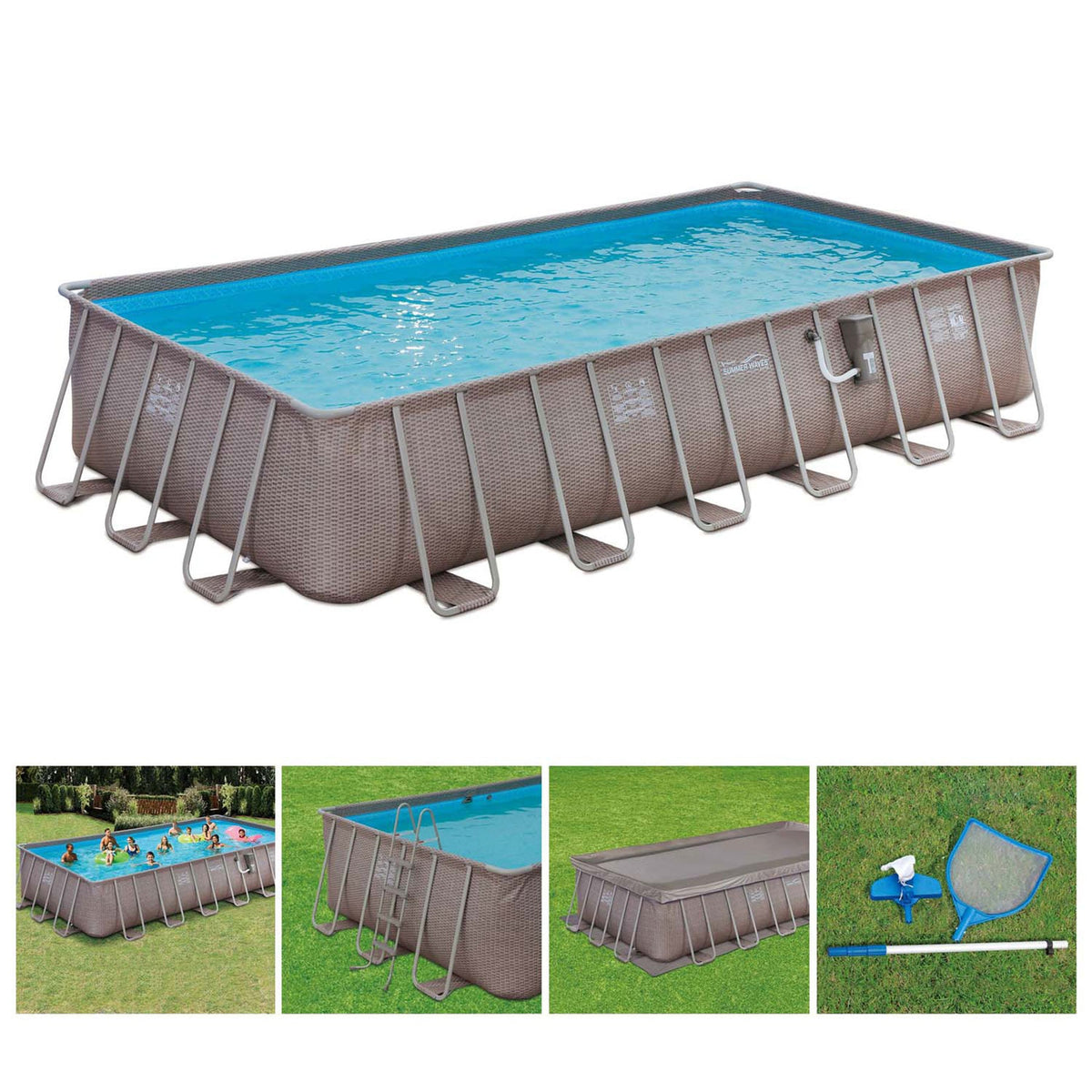 Summer Waves 24ft x 12ft x 52in Rectangle Above Ground Frame Swimming Pool Set - 90694