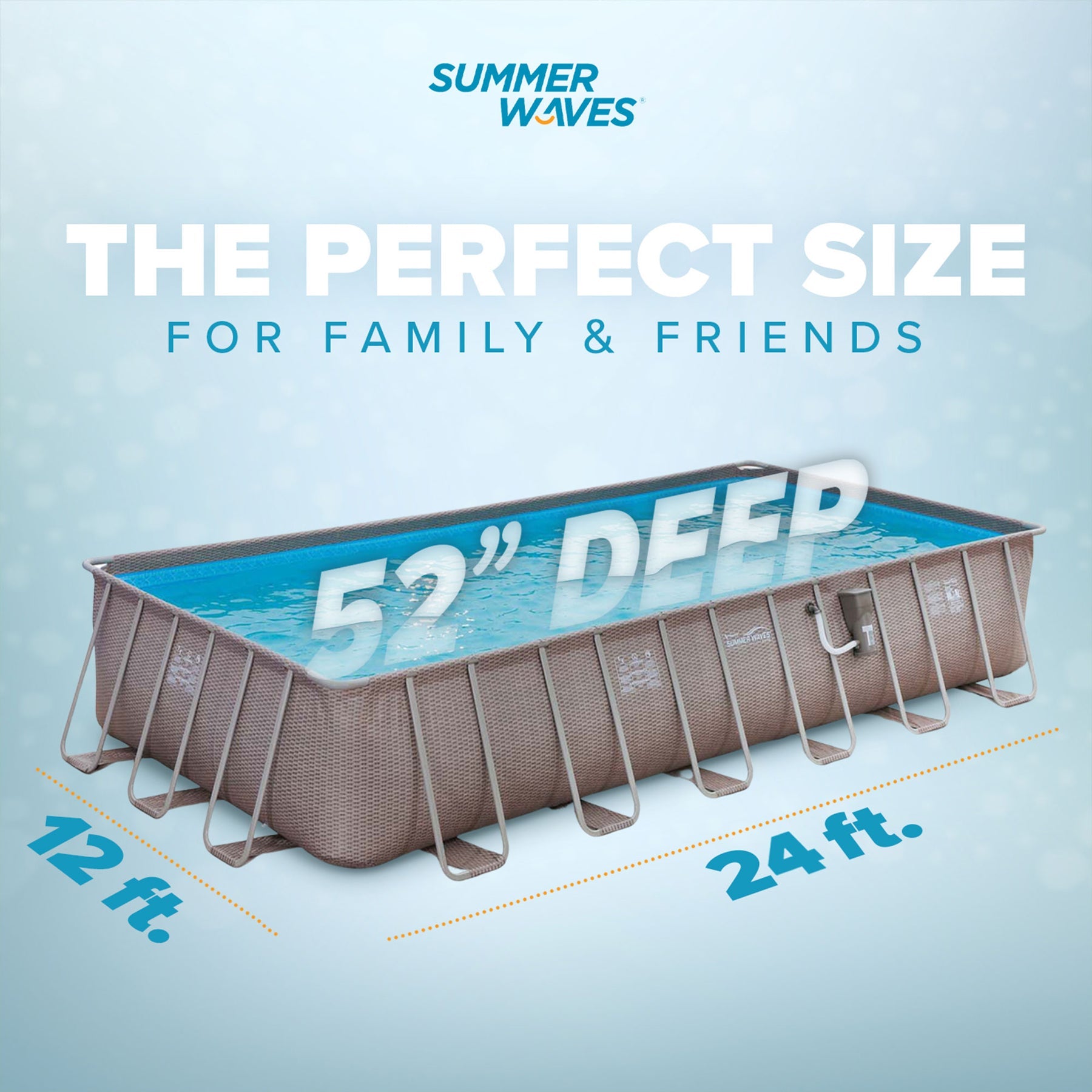 Summer Waves 24ft x 12ft x 52in Rectangle Above Ground Frame Swimming Pool Set - 90694