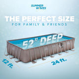 Summer Waves 24ft x 12ft x 52in Rectangle Above Ground Frame Swimming Pool Set - 90694