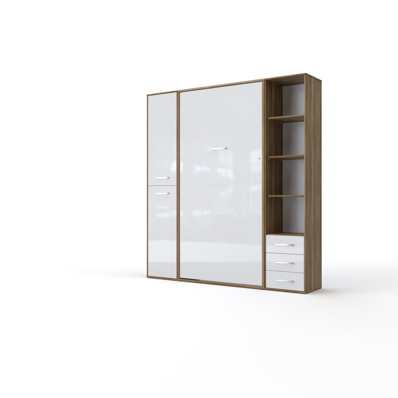 Maxima House Invento Vertical Wall Bed, European Full XL Size with 2 cabinets - IN140V-08/09W