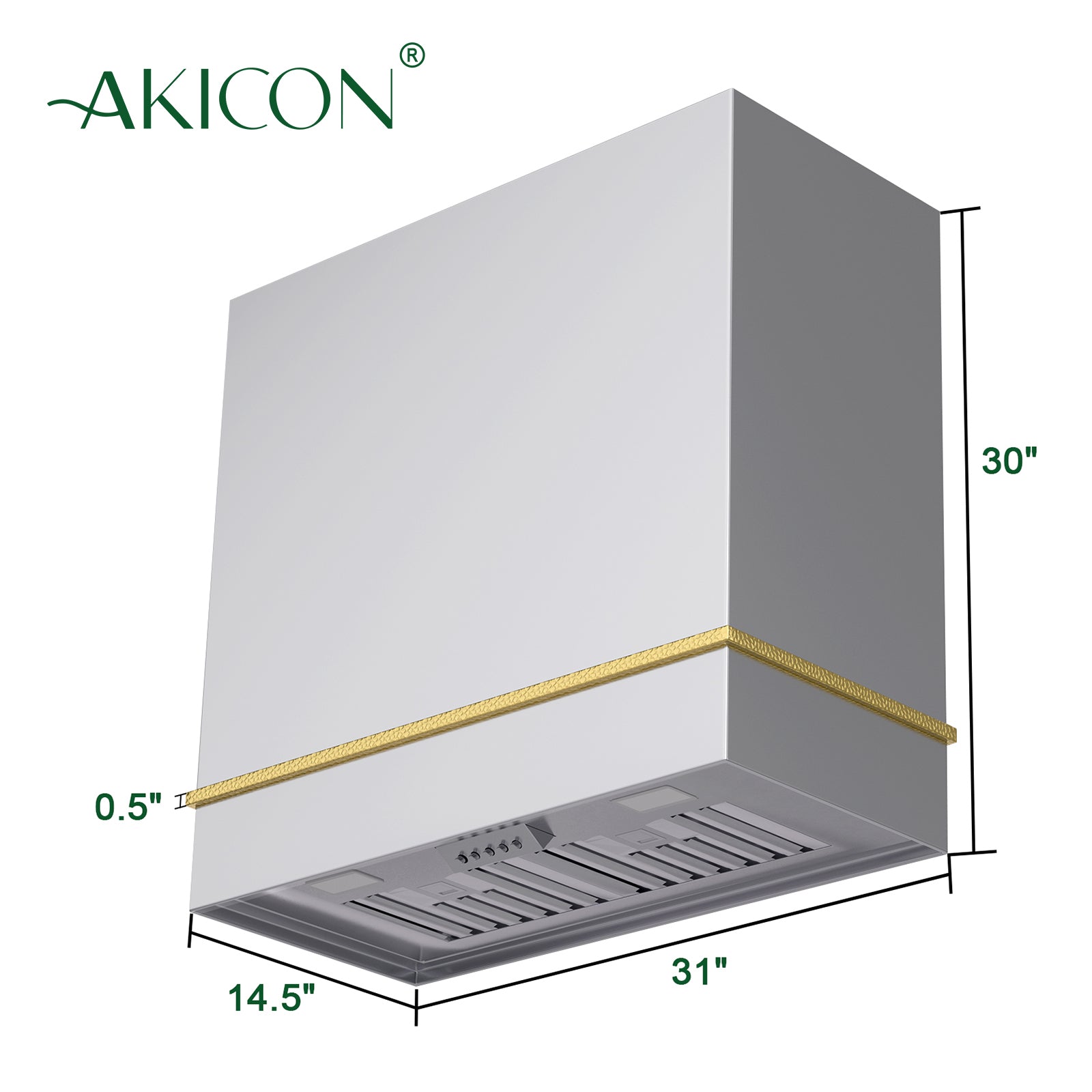 Akicon Stainless Steel Range Hood 30", 600 CFM Wall Mount Vent Hood with Powerful Vent Motor, Modern Box Kitchen Hood with LED Lights, Charcoal Filter - AK-HS30HA-BSG-48