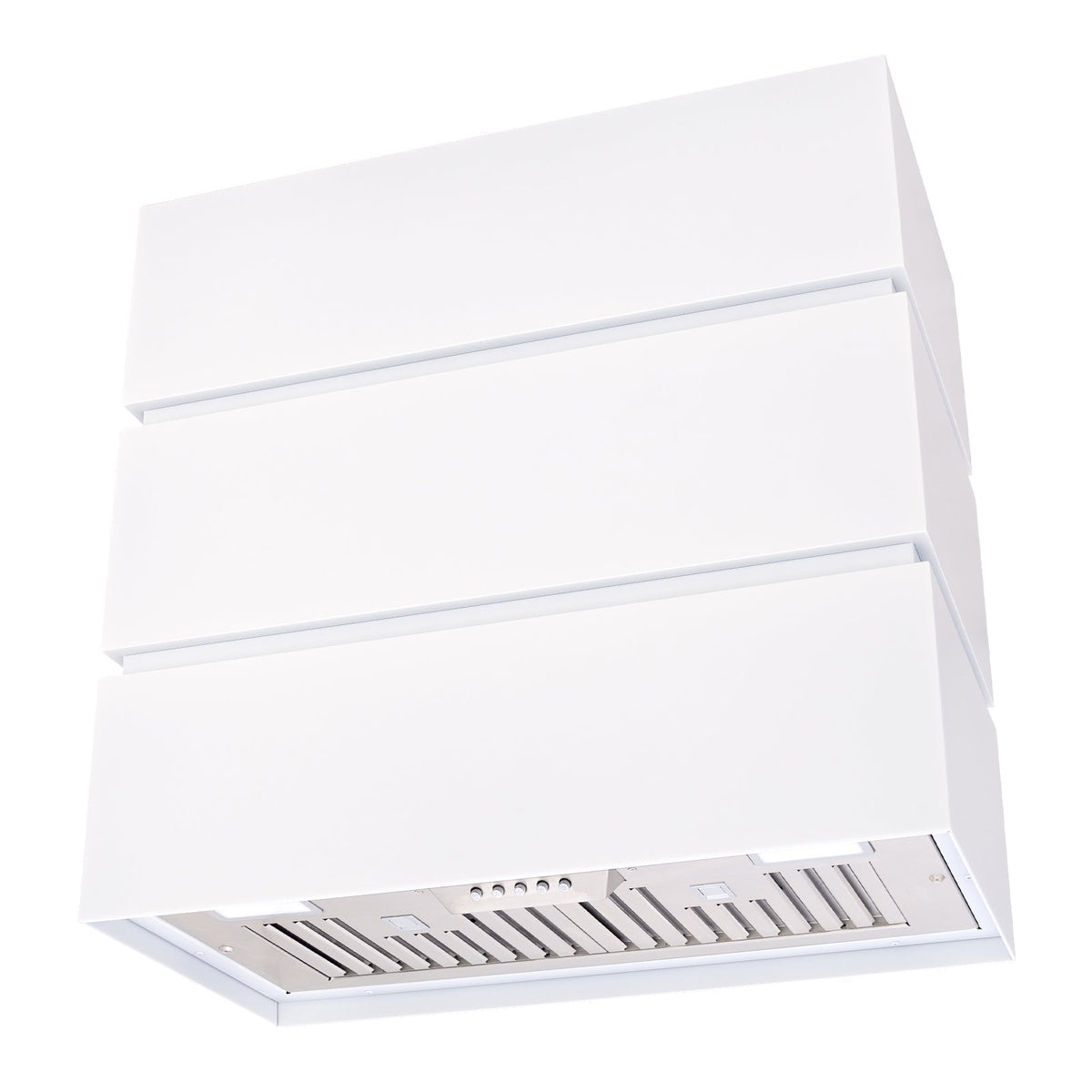 Akicon 30" Stainless Steel Range Hood, 3 Stacks Modern Box Kitchen Hood with Powerful Vent Motor, Wall Mount, 30”W*30”H*14"D, Signal White - AK-HS30L-SW