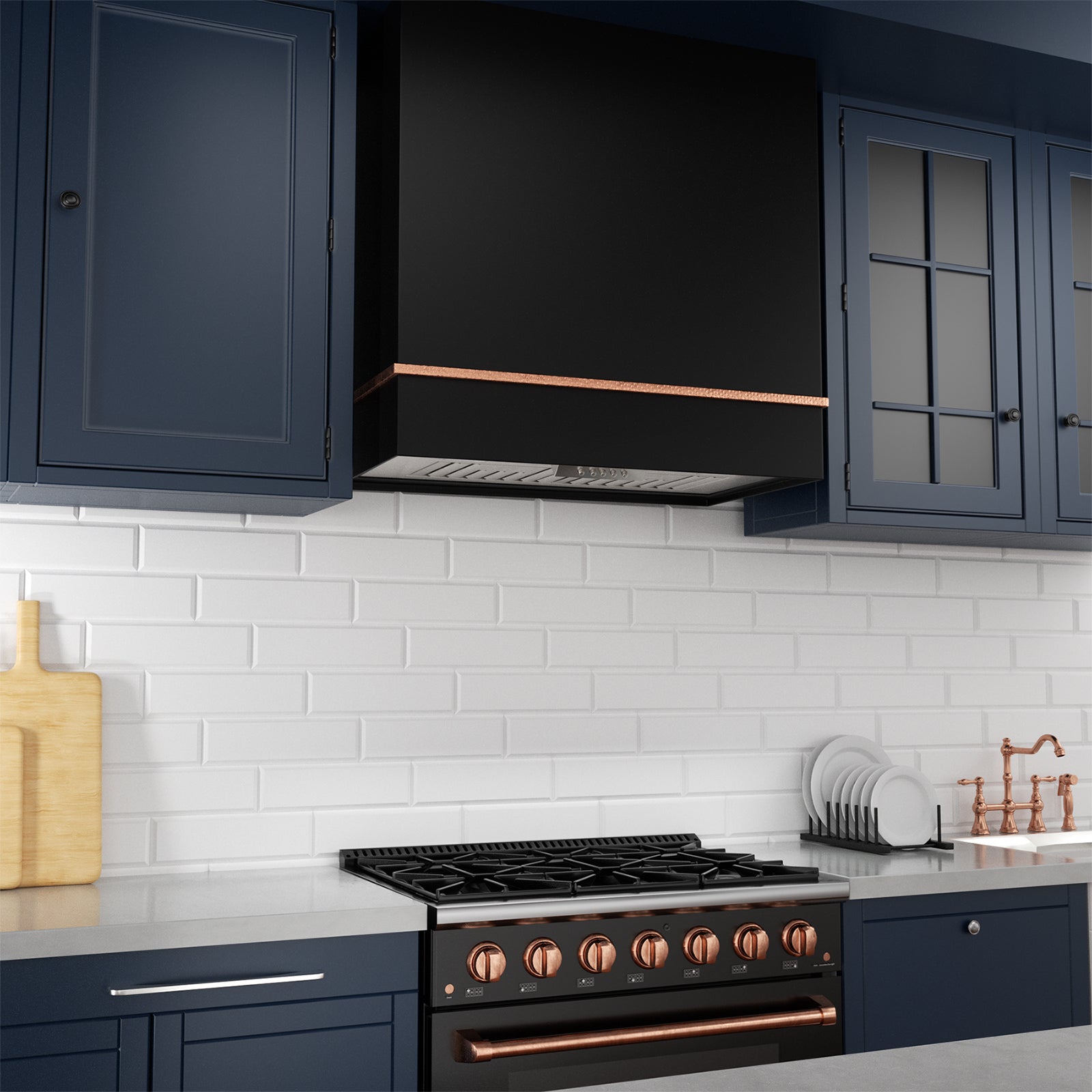 Akicon 36" Stainless Steel Range Hood & One Stacks, 600 CFM Wall Mount Vent Hood with - Powerful Vent Motor, Modern Box Kitchen Hood with LED Lights, Charcoal Filter - AK-HS36HA-JBC-48