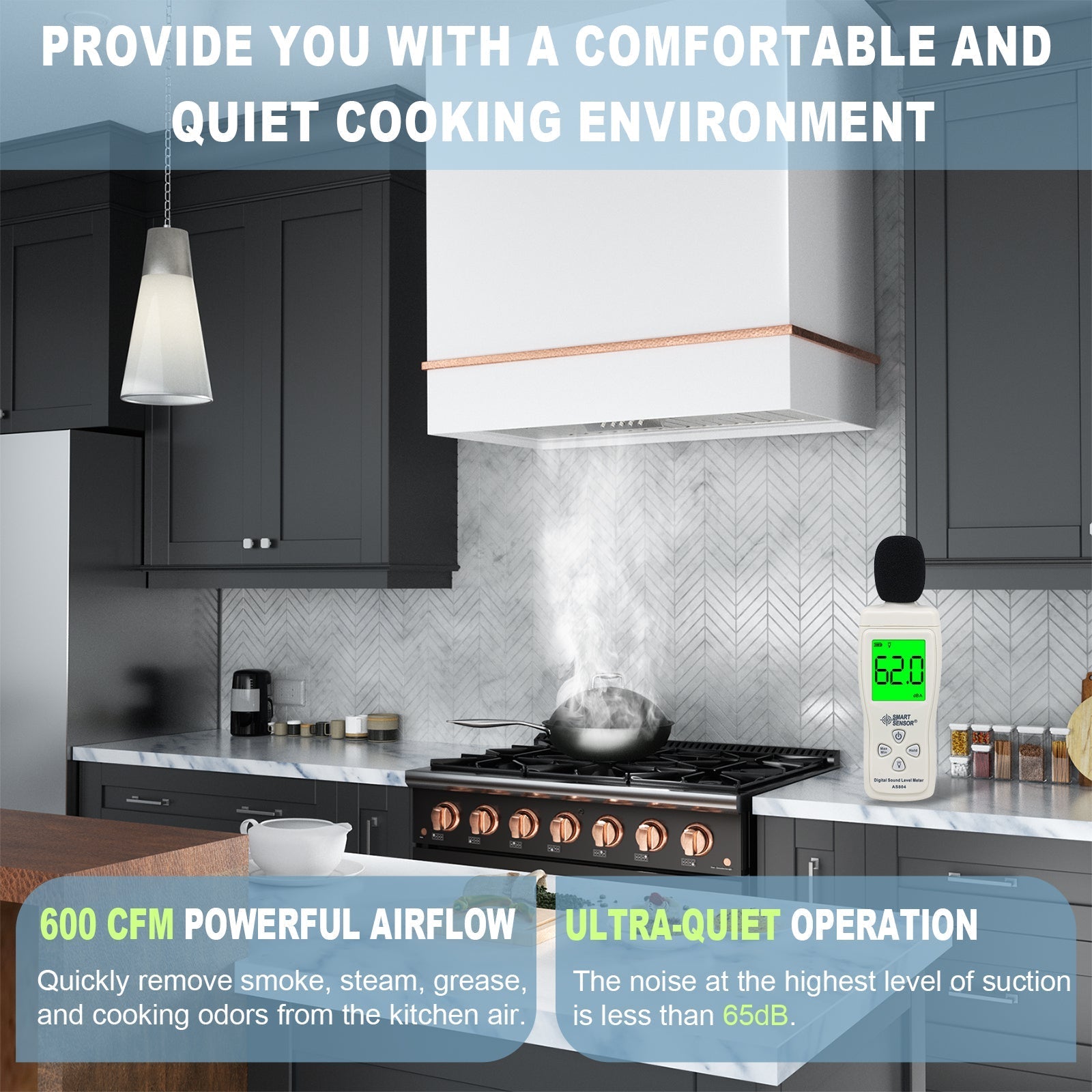 Akicon Stainless Steel Range Hood 36", 600 CFM Wall Mount Vent Hood with Powerful Vent Motor, Modern Box Kitchen Hood with LED Lights, Charcoal Filter, AK-HS36HA-SWC-48