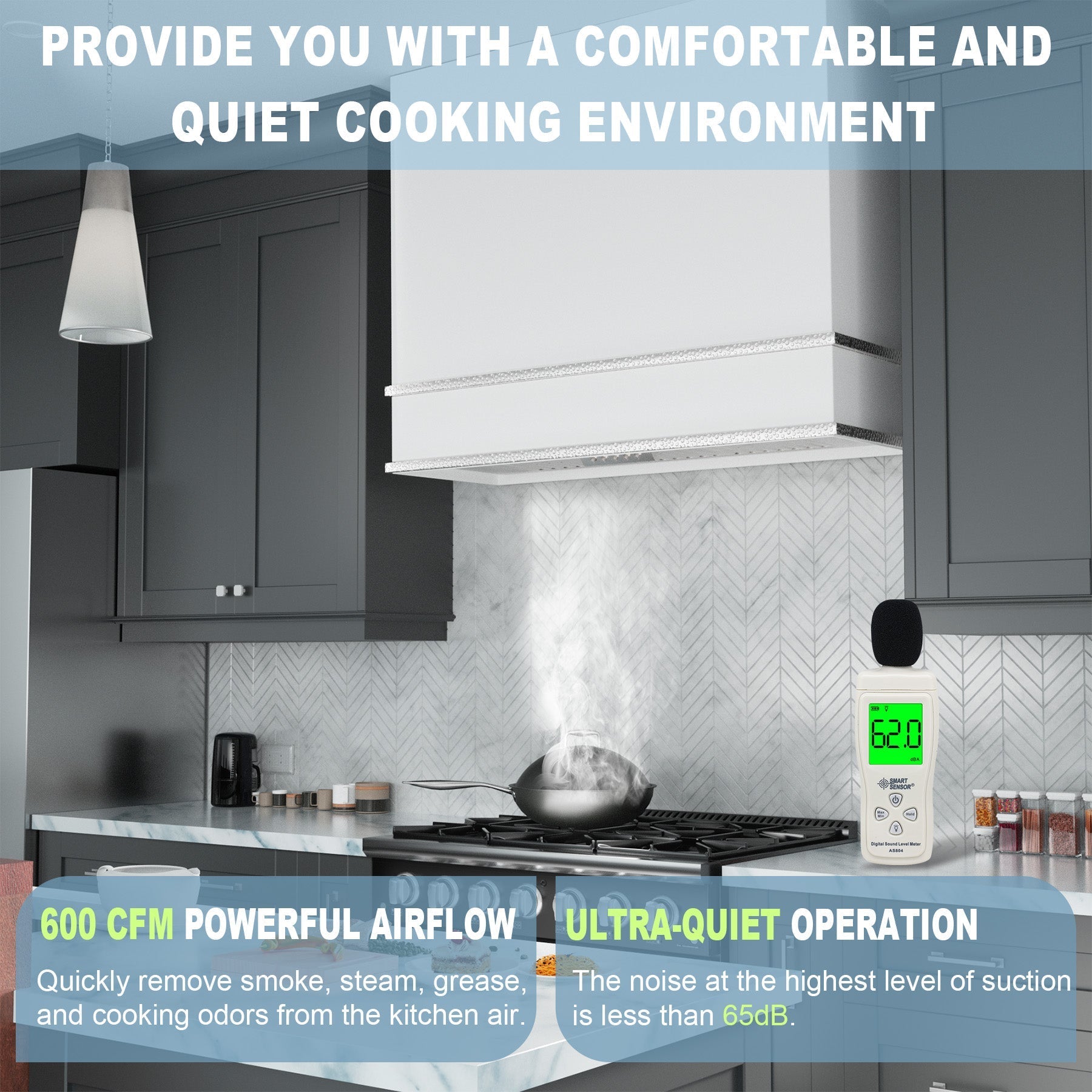 Akicon Range Hood 36", Ultra Quite Stainless Steel Kitchen Hood with LED Light & Dishwasher-Safe Filters, Hood Vents for Kitchen, 3 Speeds, 600 CFM, Two Stacks - AK-HS36HA-SWN-48