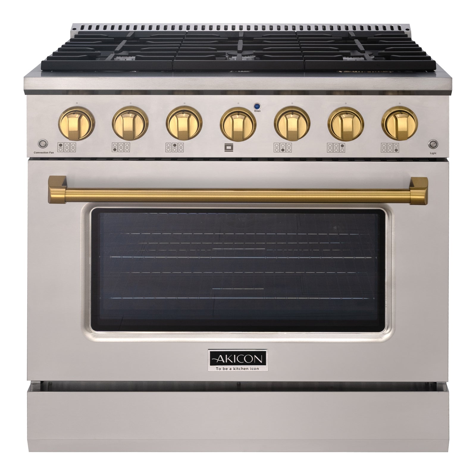 Akicon 36" Slide-in Freestanding Professional Style Gas Range with 5.2 Cu. Ft. Oven, 6 Burners, Convection Fan, Cast Iron Grates. Stainless Steel - AK-JK36A1-SS