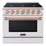 Akicon 36" Slide-in Freestanding Professional Style Gas Range with 5.2 Cu. Ft. Oven, 6 Burners, Convection Fan, Cast Iron Grates. White & Copper - AK-JK36A1-WC
