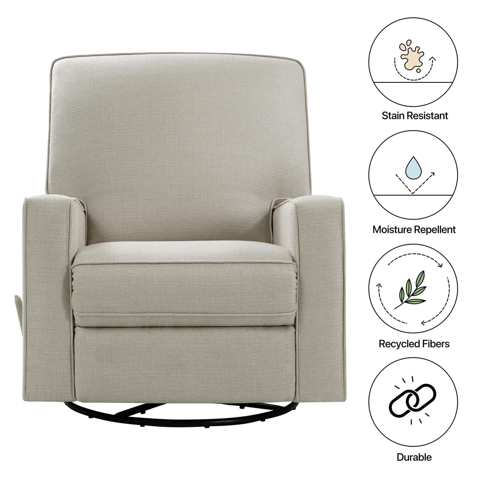 Large Swivel Rocking Recliner, Nursery Swivel Glider Fabric Manual Recliner Chair, Max 360° Swivel 30° Rocking, 35.4" Width