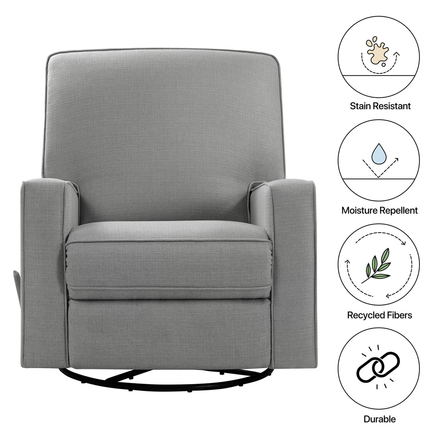 Large Swivel Rocking Recliner, Nursery Swivel Glider Fabric Manual Recliner Chair, Max 360° Swivel 30° Rocking, 35.4" Width