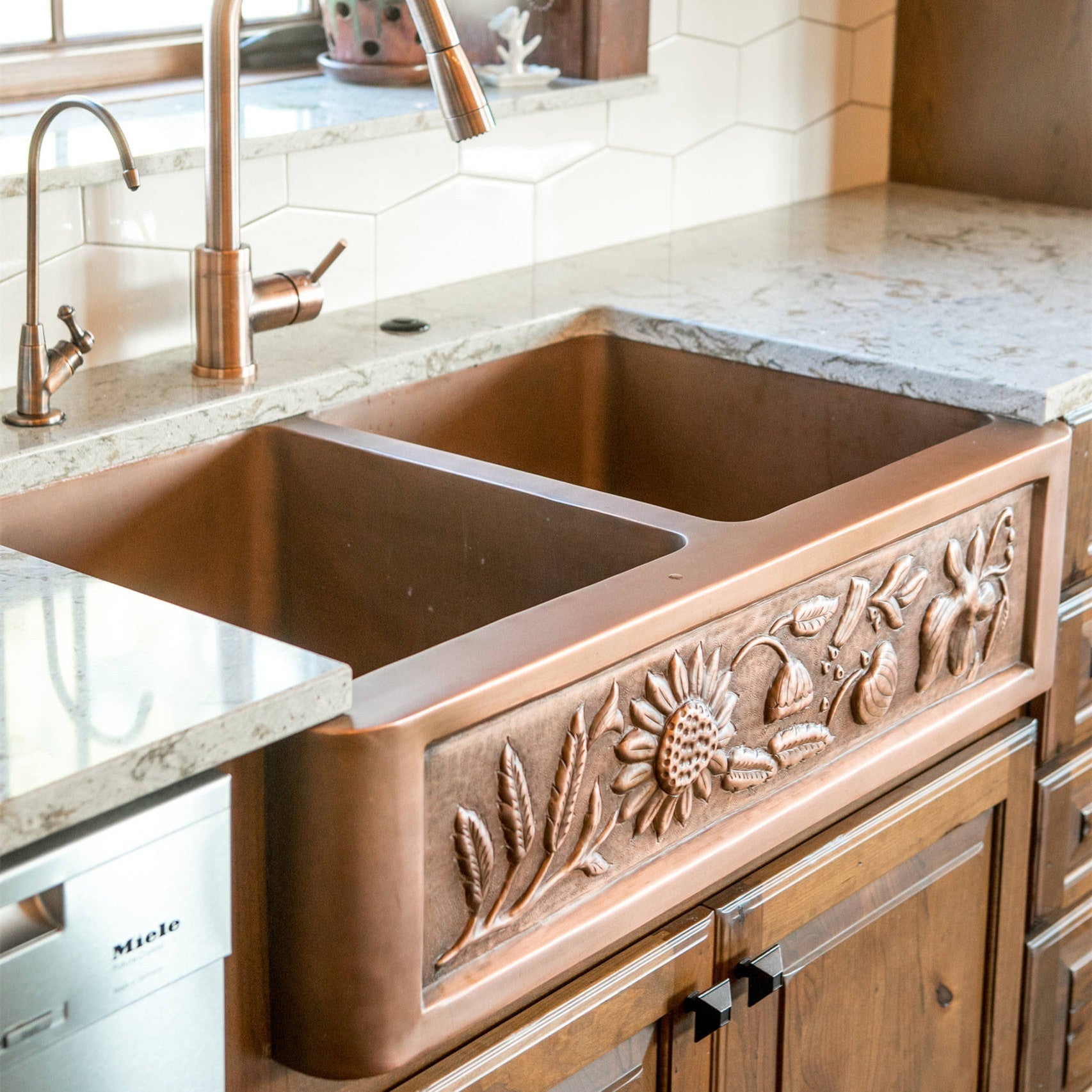 Akicon Double Bowl Farmhouse Apron Copper Kichen Sink - AKS602-C