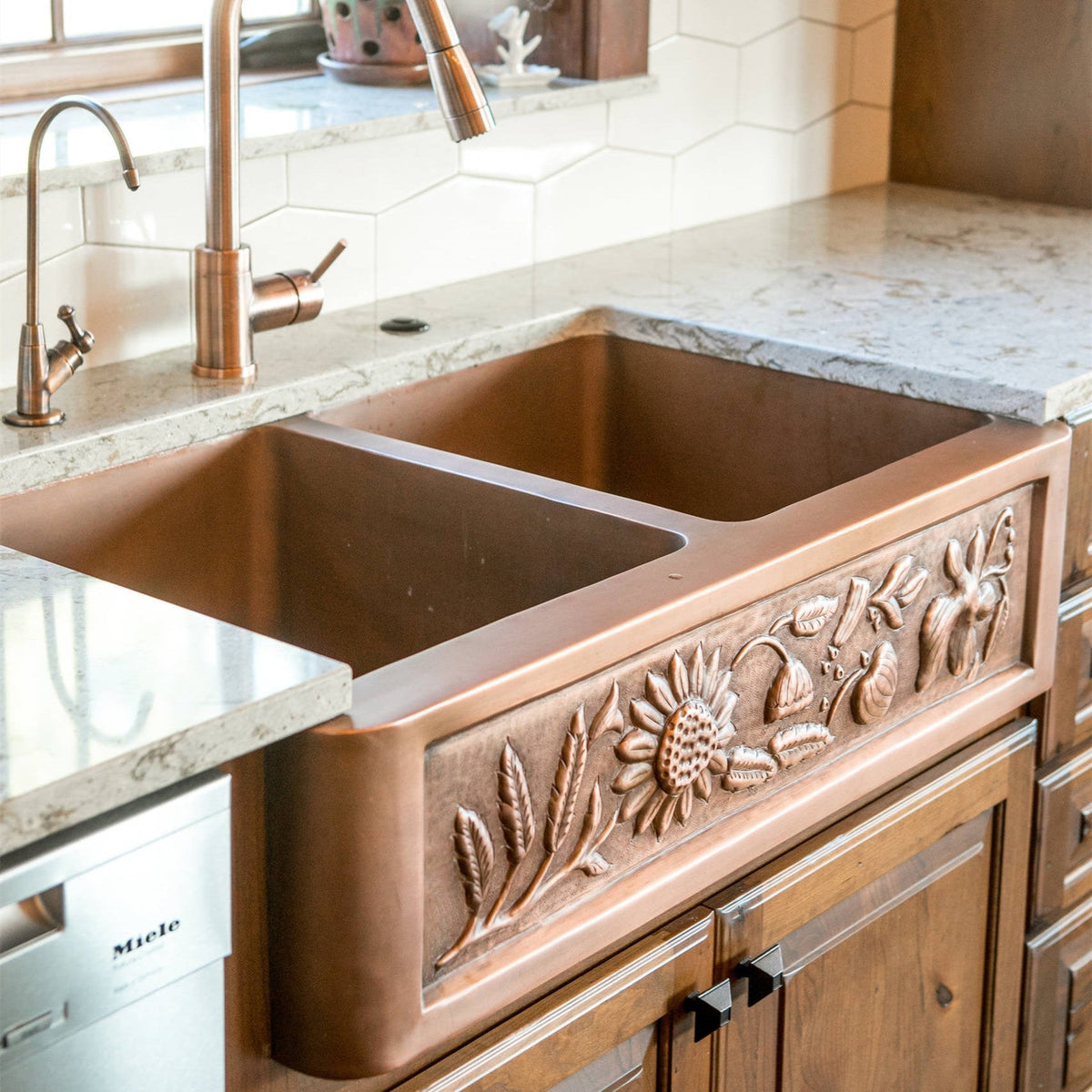Akicon Double Bowl Farmhouse Apron Copper Kichen Sink - AKS602-C
