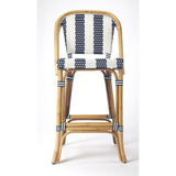 Butler Specialty Lila Blue & White Stripe Rattan Bar Stool - BUTLER-371529