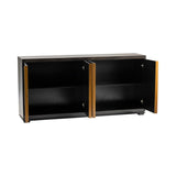 Crestview Collection Empire 72" x 17" x 35" 4-Door Transitional Dark Brown Wood And Metal Sideboard With Burnished Brass Hardware In Rich Jacobean Finish - CVFZR3634