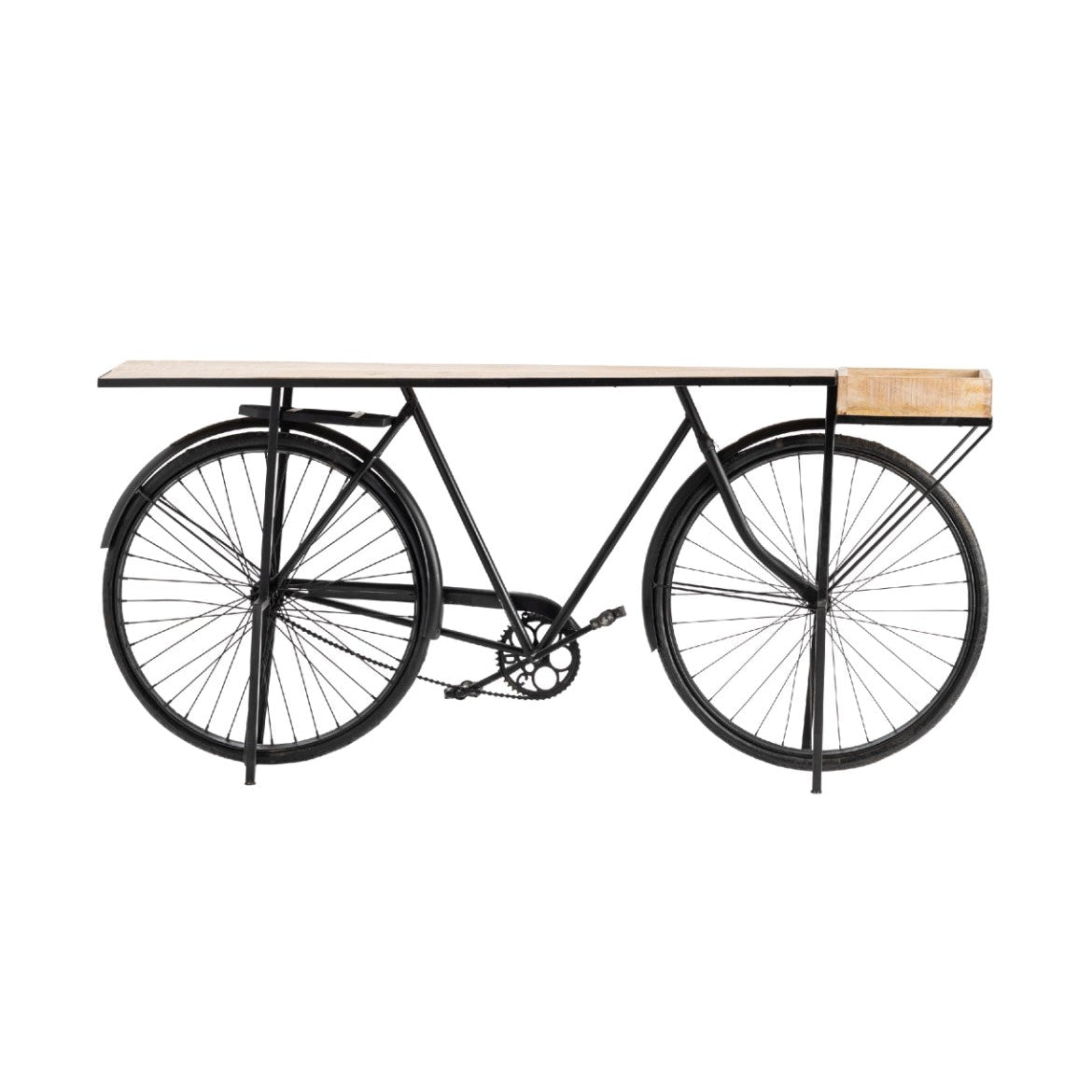 Crestview Collection HB Cruiser 73" x 14" x 34" Rustic Metal And Wood Console Table In Natural Wood and Black Finish - CVFNR769