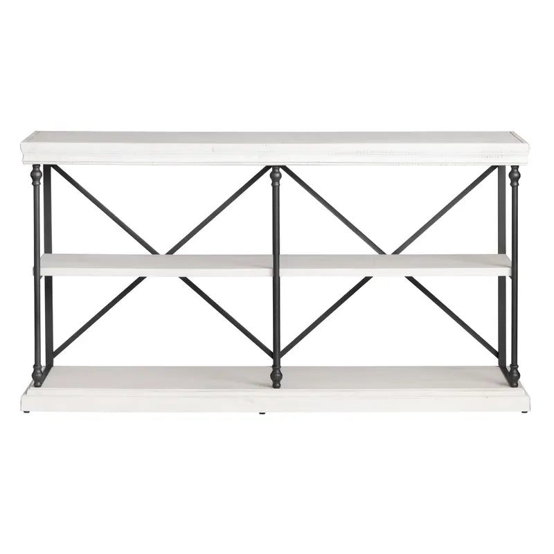 Crestview Collection Hanover 64" x 17" x 34" Traditional Metal And Wood Console In Distressed White Finish - CVFZR4548