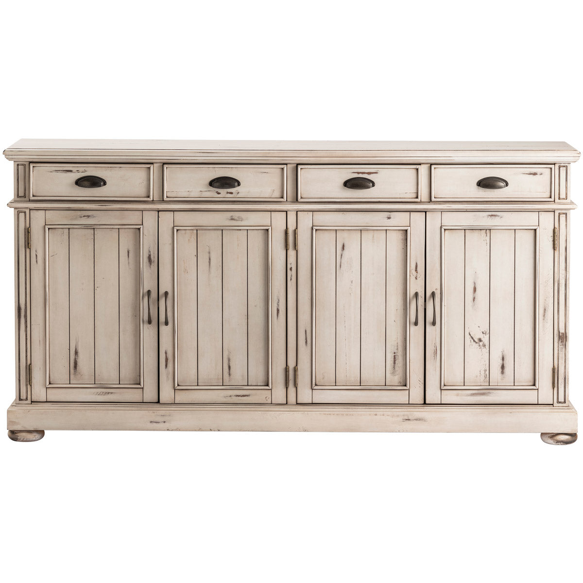 Crestview Collection Hawthorne Estate 72" x 17" x 37" 4-Drawer 4-Door Traditional Wood Sideboard In Distressed White Finish - CVFVR8056