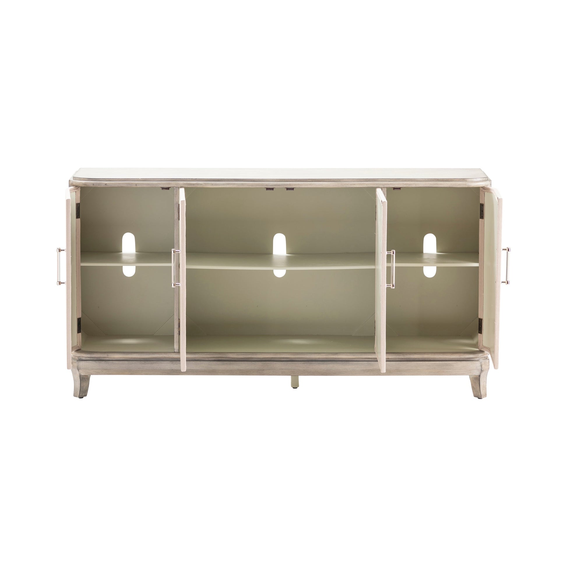 Crestview Collection Marshall 68" x 16" x 36" 4-Linen-Door Transitional Gray Wash Wood Sideboard With Acrylic Hardware - CVFZR5040