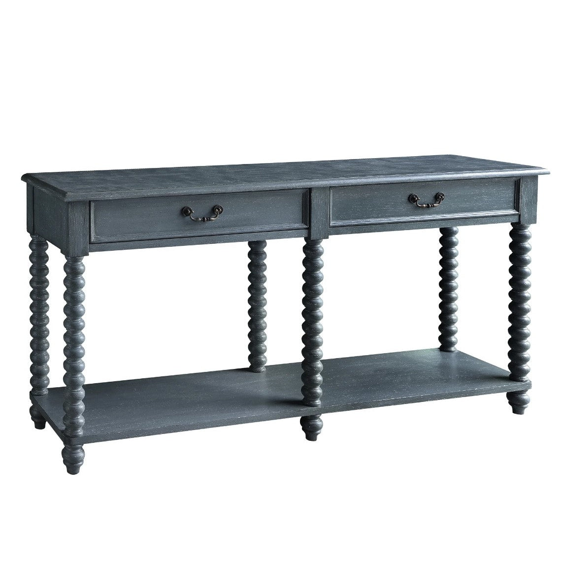 Crestview Collection Morrisey 68" x 16" x 36" 2-Drawer Traditional Wood Turned Leg Console In Slate Gray Finish - CVFZR4598