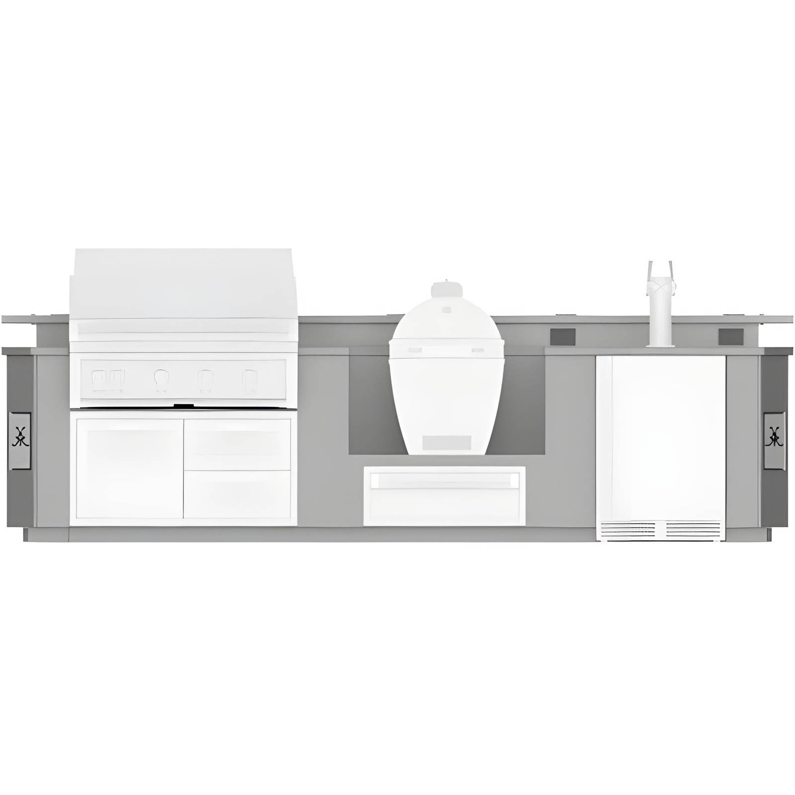 Hestan 12-Foot Outdoor Living Suite with Stainless Countertop, Bar, Kamado Grill and Beer Dispenser Cutout and Bellybar with Foot Rail - GESDBK12