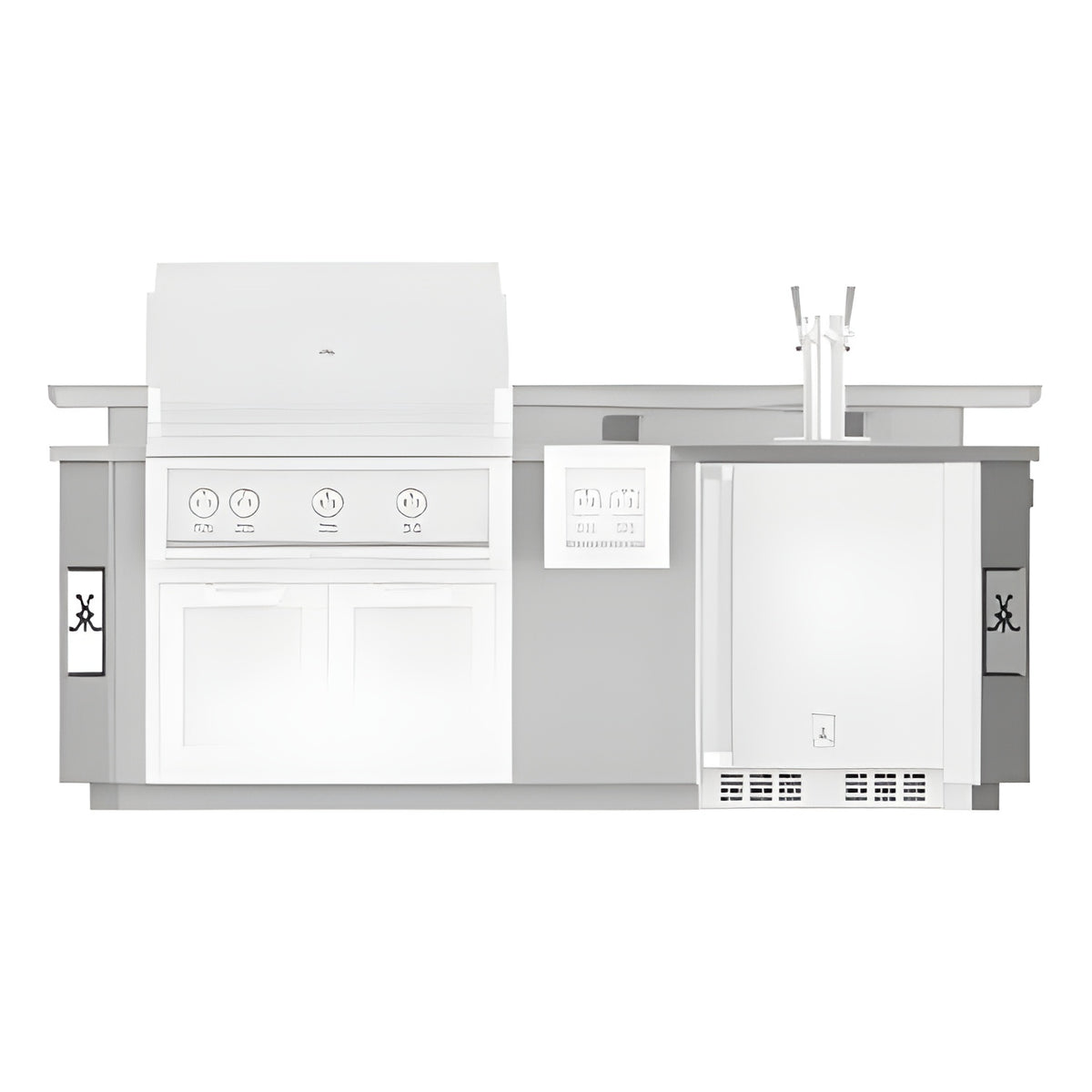 Hestan 8-Foot Outdoor Living Suite with Stainless Steel Countertop, Beer Dispenser Cutout and Raised Bellybar with Foot Rail - GESDB08