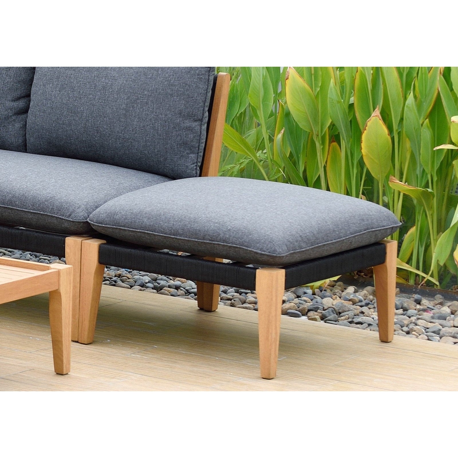 Midtown Concept Barry 4 Piece Teak Finish Sectional Seating Set - Black