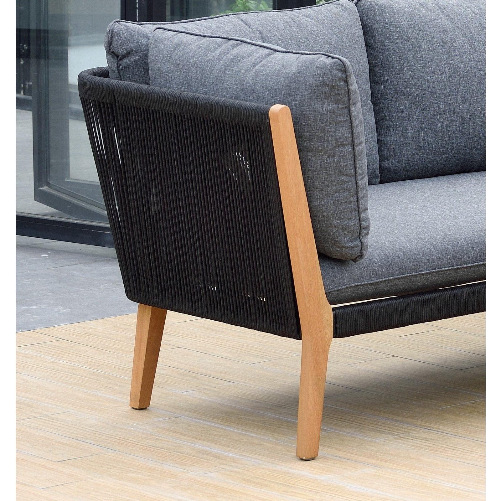 Midtown Concept Barry 4 Piece Teak Finish Sectional Seating Set - Black