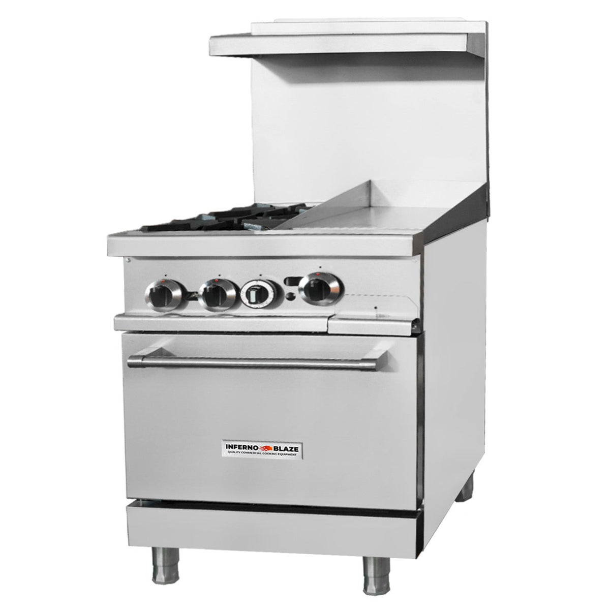 Inferno Blaze IB-GR-2412G 24” wide, 2 Burner Range, 12” Wide Manual Griddle, 1 Oven - IB-GR-2412G