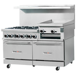 Inferno Blaze IB-GR-6024GB 60” Wide, 6 Burner Range, 24” Wide Manual Griddle, Stove top Broiler, 2 Ovens - IB-GR-6024GB