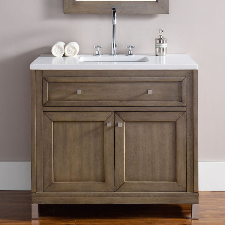 James Martin Vanities Chicago Collection 36 in. Single Vanity in Whitewashed Walnut with Countertop Options - 305-V36-WWW-3AF