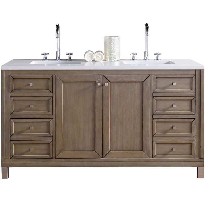 James Martin Vanities Chicago Collection 60 in. Double Vanity in Whitewashed Walnut with Countertop Options - 305-V60D-WWW-3AF