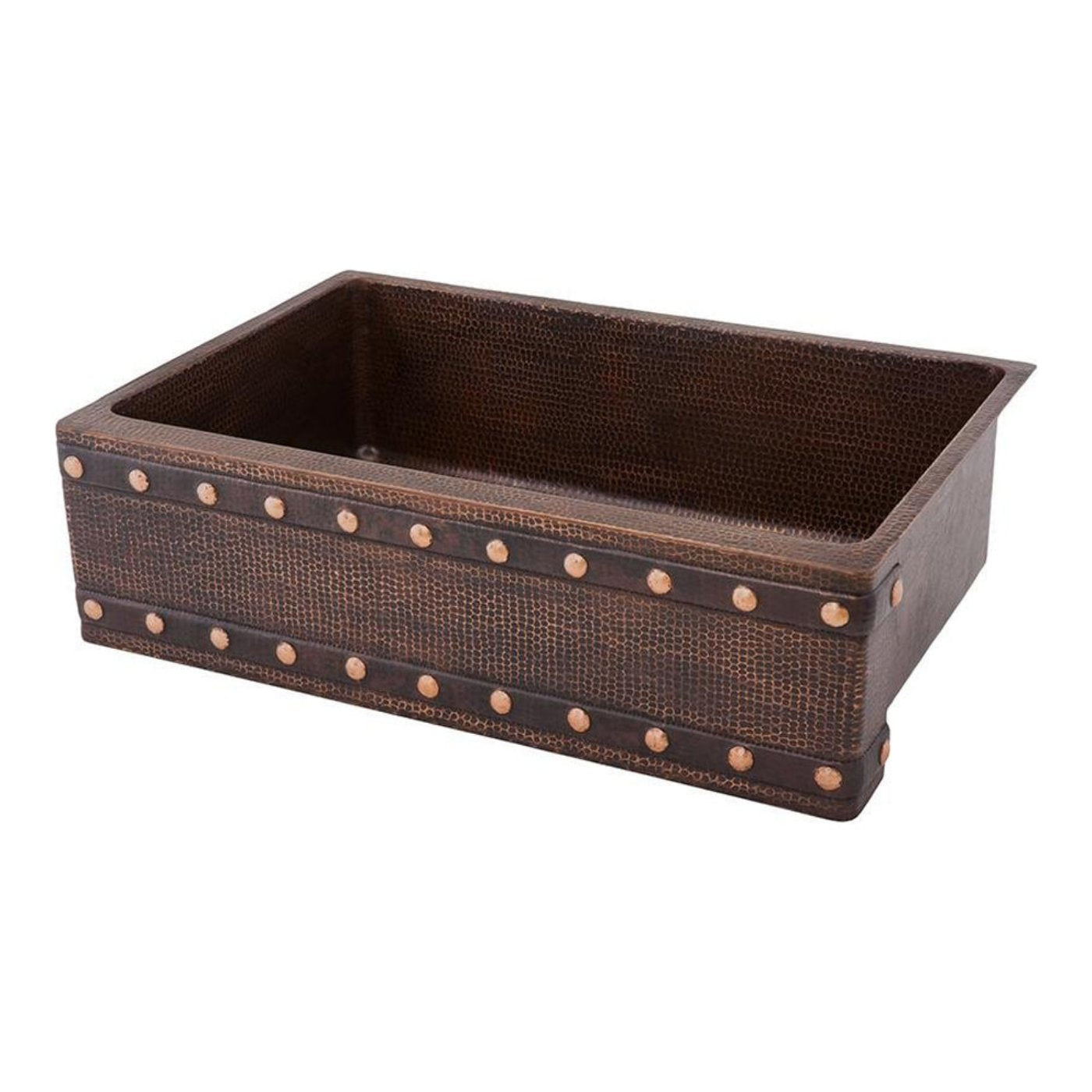 Premier Copper Hammered Copper Apron Front Single Basin Kitchen Sink with Barrel Strap Design - KASDB