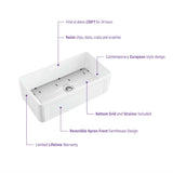 Kibi 30" x 18" x 10" Arch Series Undermount Single Bowl Fireclay Farmhouse Kitchen Sink In Glossy White - K2-SF30AR