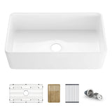 Kibi 33" x 20" x 10" Pure Series Single Bowl Fireclay Farmhouse Kitchen Sink In Glossy White - K2-SF33T