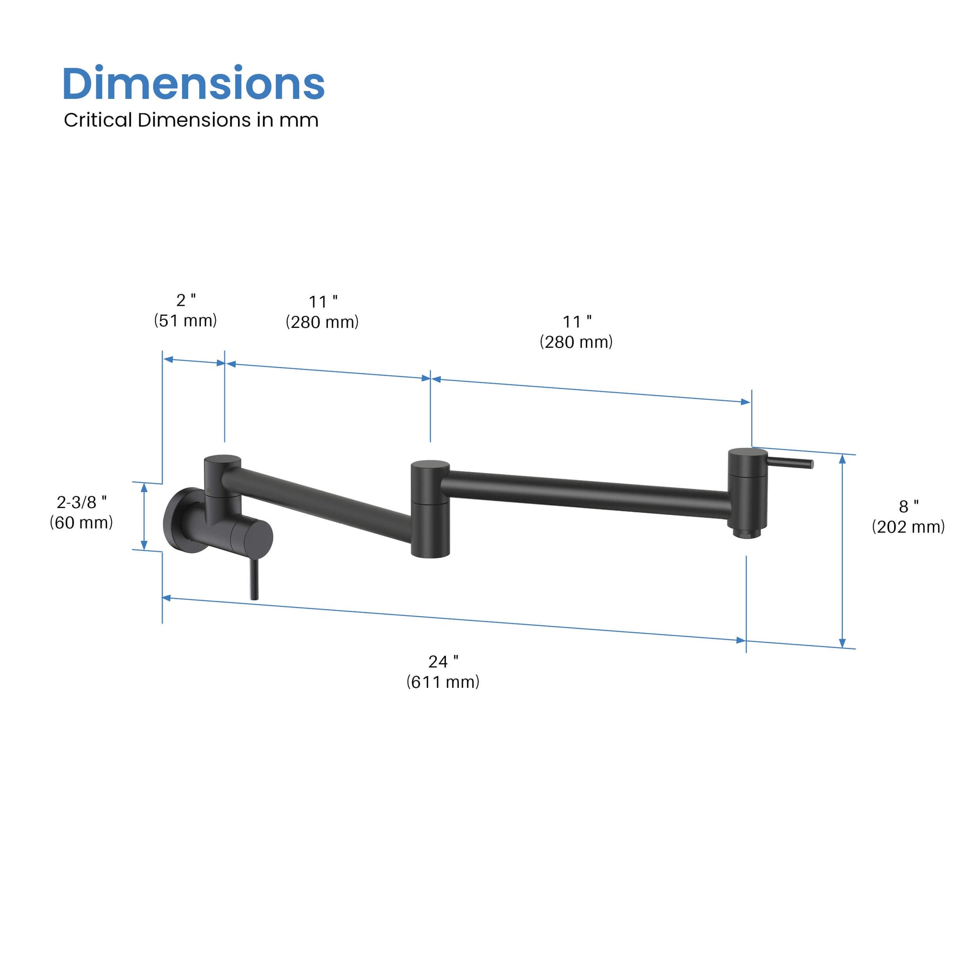 Kibi Circular Kitchen Pot Filler In Matte Black Finish - KPF601MB